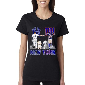 New York Yankees Derek Jeter New York Giants Lawrence Taylor Signatures Women Lady T-Shirt