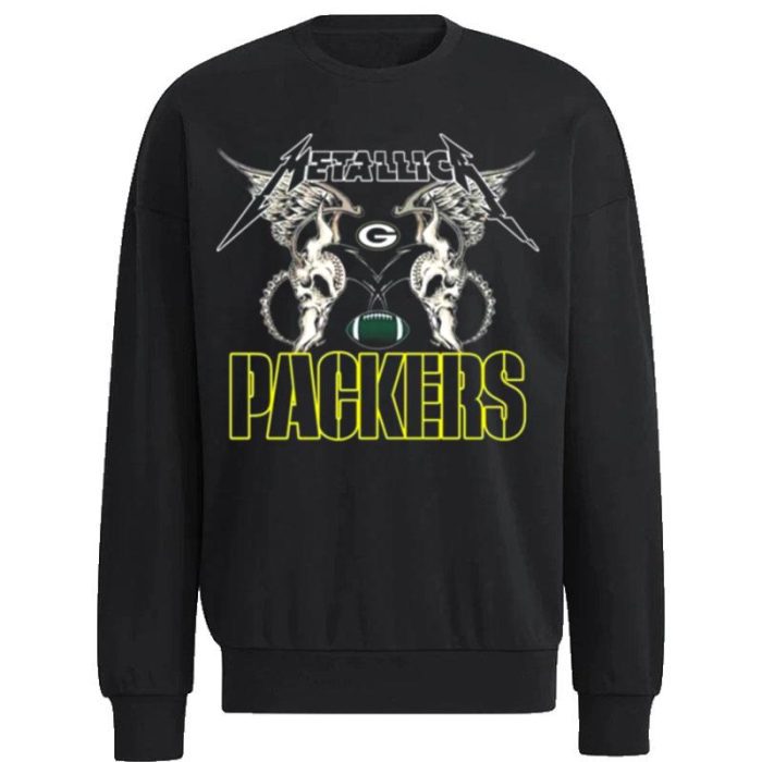 Nfl Green Bay Packers Logo Black Metallica Wings Unisex Sweatshirt