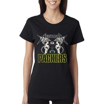 Nfl Green Bay Packers Logo Black Metallica Wings Women Lady T-Shirt