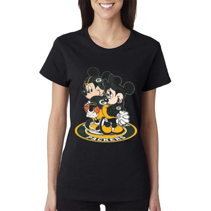 Nfl Green Bay Packers Mickey Mouse And Minnie Mouse Women Lady T-Shirt