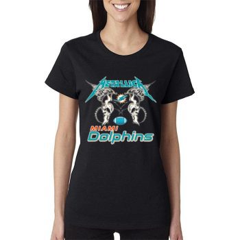 Nfl Miami Dolphins Logo Black Metallica Wings Women Lady T-Shirt
