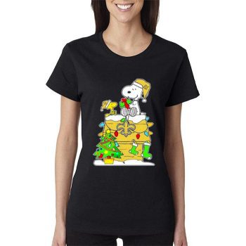 Nfl New Orleans Saints Snoopy And Woodstock Merry Christmas Women Lady T-Shirt