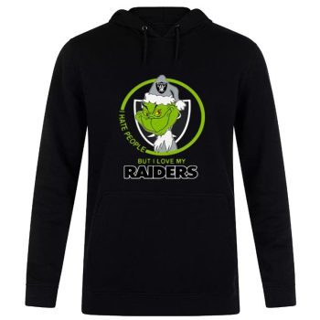 Oakland Raiders NFL Christmas Grinch Santa I Hate People But I Love My Raiders Unisex Pullover Hoodie