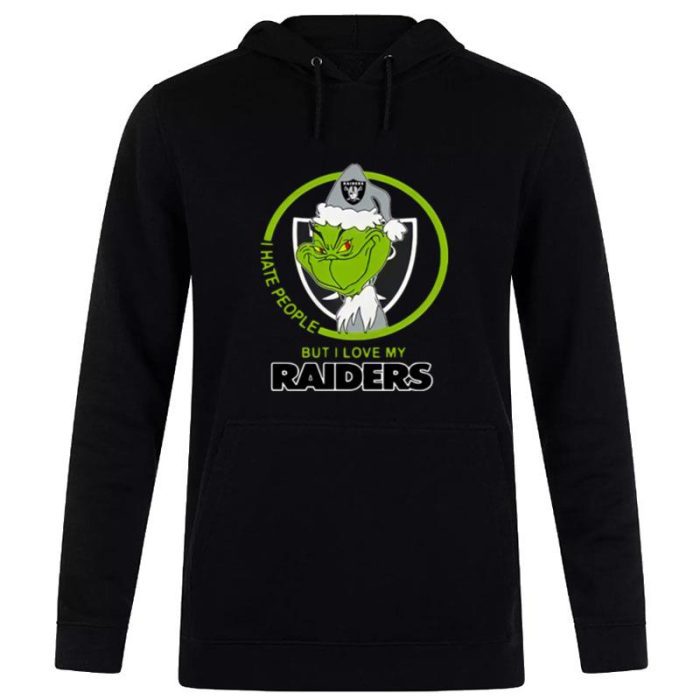 Oakland Raiders NFL Christmas Grinch Santa I Hate People But I Love My Raiders Unisex Pullover Hoodie