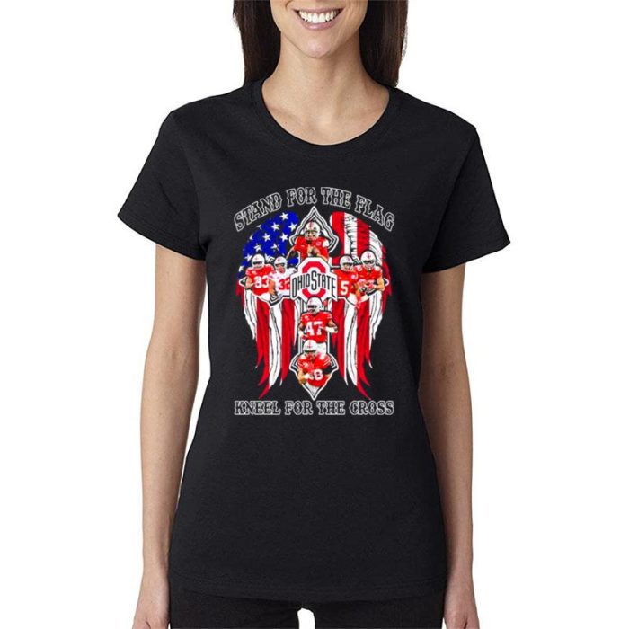Ohio State Buckeyes Stand For The Flag Kneel For The Cross Women Lady T-Shirt