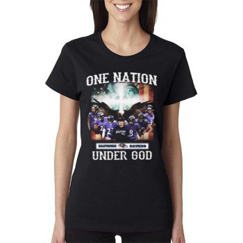 One Nation Under God Baltimore Ravens American Flag Women Lady T-Shirt