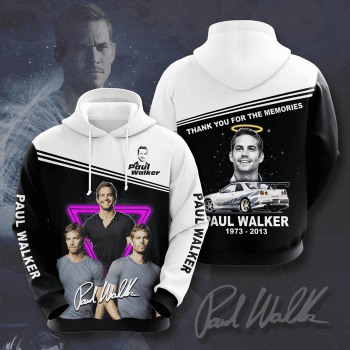 Paul Walker Fast And Furious Thank You For The Memories 3D Unisex Pullover Hoodie - Black White IHT1680