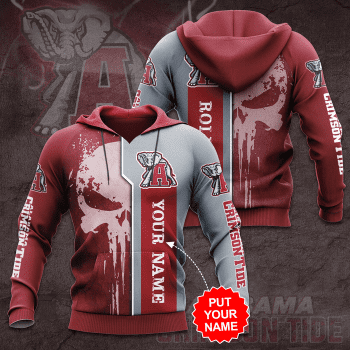 Personalized Alabama Crimson Tide Skull Pattern 3D Unisex Pullover Hoodie - Red IHT2427