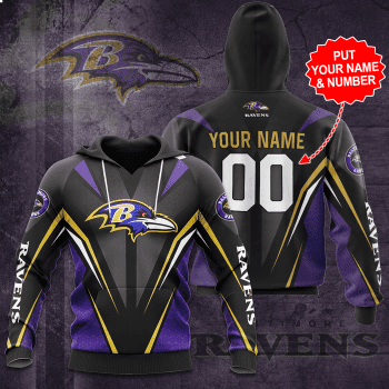 Personalized Baltimore Ravens 3D Unisex Pullover Hoodie - Black Purple IHT2622