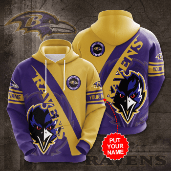 Personalized Baltimore Ravens Logo 3D Unisex Pullover Hoodie - Purple Yellow IHT2424