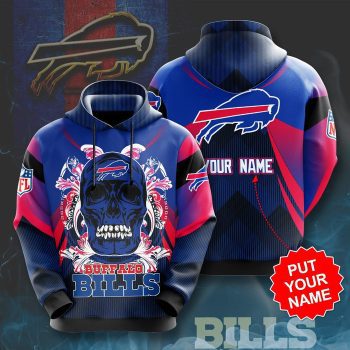 Personalized Buffalo Bills Football Team Blue Skull Art Unisex 3D Pullover Hoodie IHT1579