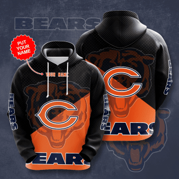 Personalized Chicago Bears Big Logo 3D Unisex Pullover Hoodie - Black Orange IHT2401