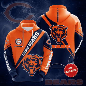 Personalized Chicago Bears Logo Go Bears 3D Unisex Pullover Hoodie - Navy Orange IHT2422
