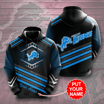 Personalized Detroit Lions 3D Glittering Stripes Unisex Pullover Hoodie - Black IHT2245