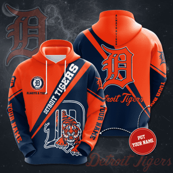 Personalized Detroit Tigers 3D Unisex Pullover Hoodie - Navy Orange IHT2681