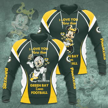 Personalized Green Bay Packers Mickey Minnie Mouse I Love You 3D Unisex Couple Pullover Hoodie - Dark Green IHT2691