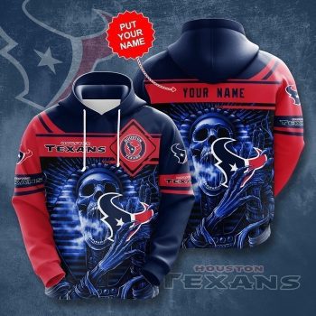 Personalized Houston Texans Skeleton 3D Unisex Pullover Hoodie - Navy Red IHT2376