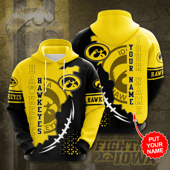 Personalized Iowa Hawkeyes Big Logo Stitches 3D Unisex Pullover Hoodie - Black Yellow IHT1747