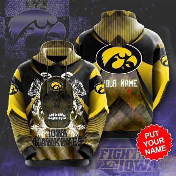 Personalized Iowa Hawkeyes Football Team Skull Art Unisex 3D Pullover Hoodie - Yellow IHT1614