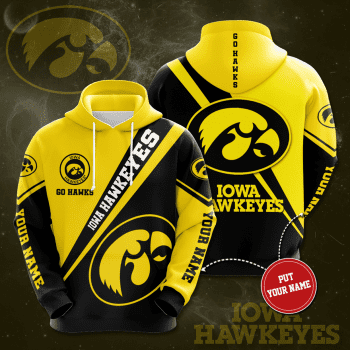 Personalized Iowa Hawkeyes Go Hawks 3D Unisex Pullover Hoodie - Black Yellow IHT2527