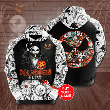 Personalized Jack Skellington Disney Cartoon Graphics Halloween 3D Unisex Pullover Hoodie - Black White IHT2667