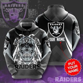 Personalized Las Vegas Raiders Football Team Skull Art Unisex 3D Pullover Hoodie - Grey IHT1568