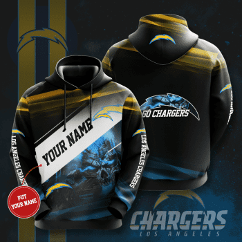 Personalized Los Angeles Chargers Blue Skull 3D Unisex Pullover Hoodie - Black IHT1754