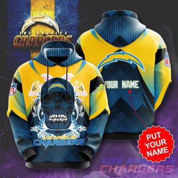 Personalized Los Angeles Chargers Paisley Skull 3D Unisex Pullover Hoodie - Blue Yellow IHT1759