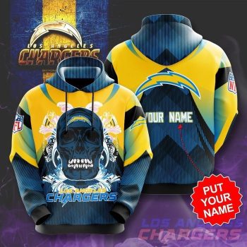 Personalized Los Angeles Chargers Paisley Skull 3D Unisex Pullover Hoodie - Blue Yellow IHT2265