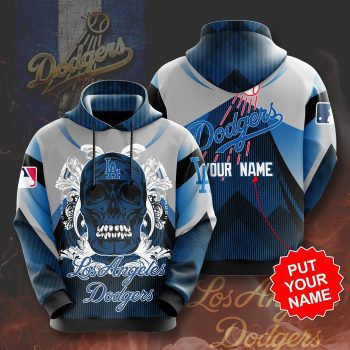 Personalized Los Angeles Dodgers Baseball Team Blue Skull Unisex 3D Pullover Hoodie - Blue IHT1456