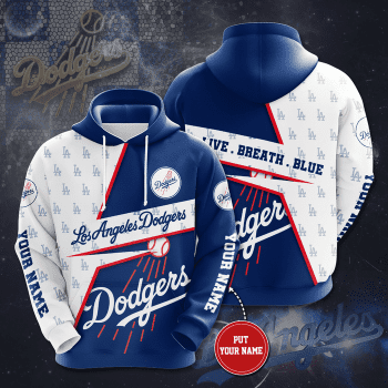 Personalized Los Angeles Dodgers Baseball Team Live Breath Blue Unisex 3D Pullover Hoodie - Blue IHT1527