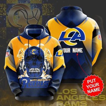 Personalized Los Angeles Rams Paisley Skull 3D Unisex Pullover Hoodie - Navy Yellow IHT1750