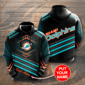 Personalized Miami Dolphins 3D Glittering Stripes Unisex Pullover Hoodie - Black IHT2490