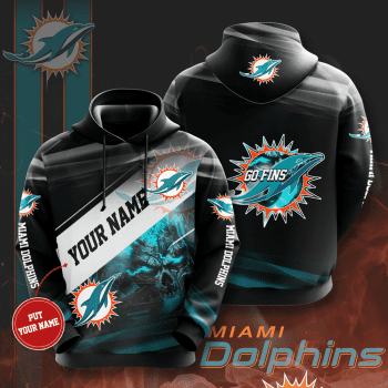 Personalized Miami Dolphins Blue Skull 3D Unisex Pullover Hoodie - Black IHT2356