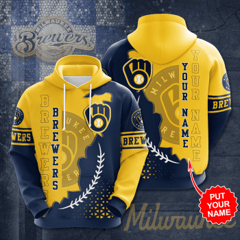 Personalized Milwaukee Brewers Laurel Wreath 3D Unisex Pullover Hoodie - Navy Yellow IHT1819