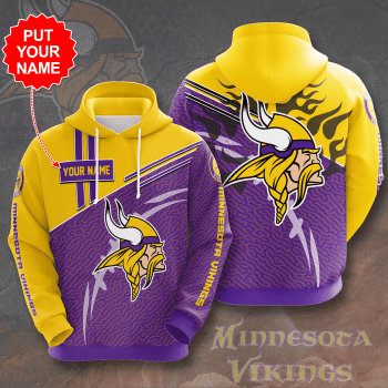 Personalized Minnesota Vikings Flame 3D Unisex Pullover Hoodie - Purple Yellow IHT2466