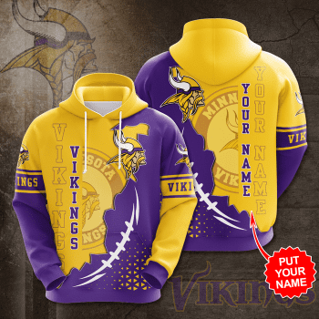 Personalized Minnesota Vikings Stitches 3D Unisex Pullover Hoodie - Purple Yellow IHT2281