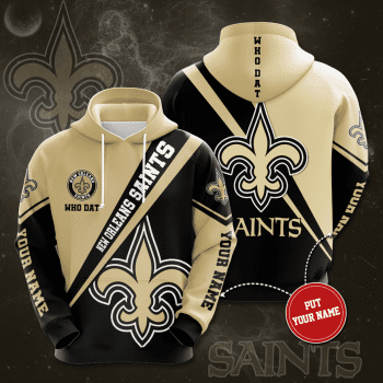 Personalized New Orleans Saints Logo Who Dat 3D Unisex Pullover Hoodie - Black Yellow IHT1726