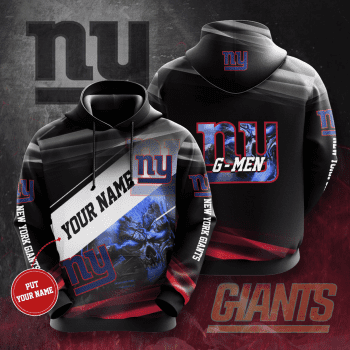 Personalized New York Giants G-Men Blue Skull 3D Unisex Pullover Hoodie - Black IHT1772
