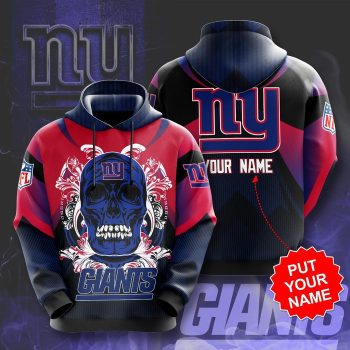 Personalized New York Giants Paisley Skull 3D Unisex Pullover Hoodie - Navy Red IHT2383