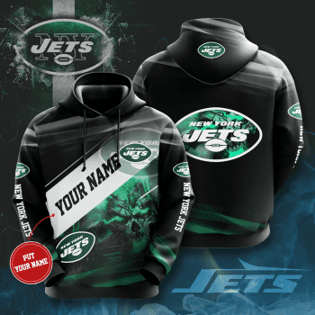 Personalized New York Jets Green Skull 3D Unisex Pullover Hoodie - Black IHT2548