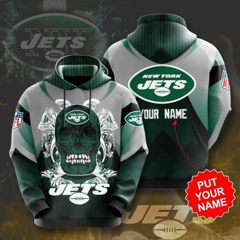 Personalized New York Jets Paisley Skull 3D Unisex Pullover Hoodie - Green Gray IHT1719
