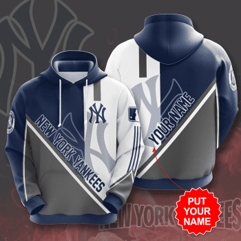 Personalized New York Yankees 3D Unisex Pullover Hoodie - Navy Gray White IHT2496