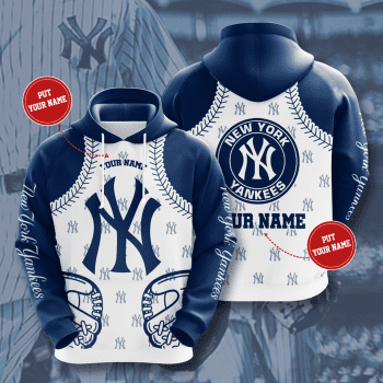 Personalized New York Yankees Baseball 3D Unisex Pullover Hoodie - White Blue IHT1813