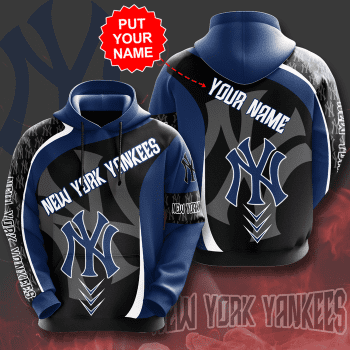 Personalized New York Yankees Big Logo 3D Unisex Pullover Hoodie - Black Neon Blue IHT2419