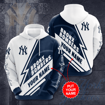 Personalized New York Yankees Bronx Bombers Lightning Bolt 3D Unisex Pullover Hoodie - White Navy IHT2412