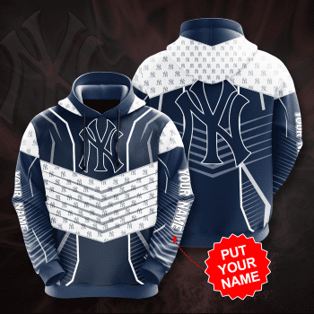 Personalized New York Yankees Logo 3D Striped Unisex Pullover Hoodie - Blue White IHT2364
