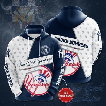 Personalized New York Yankees Logo Bronx Bombers 3D Unisex Pullover Hoodie - White Navy IHT1701