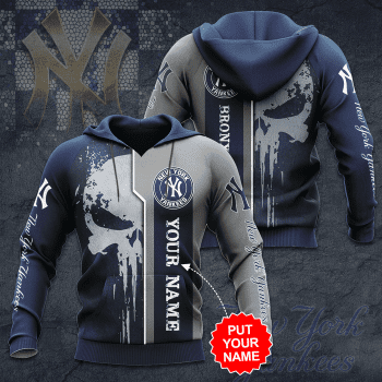 Personalized New York Yankees Skull Pattern 3D Unisex Pullover Hoodie - Navy Gray IHT1718