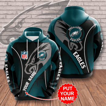 Personalized Philadelphia Eagles 3D Unisex Pullover Hoodie - Black Teal IHT2488